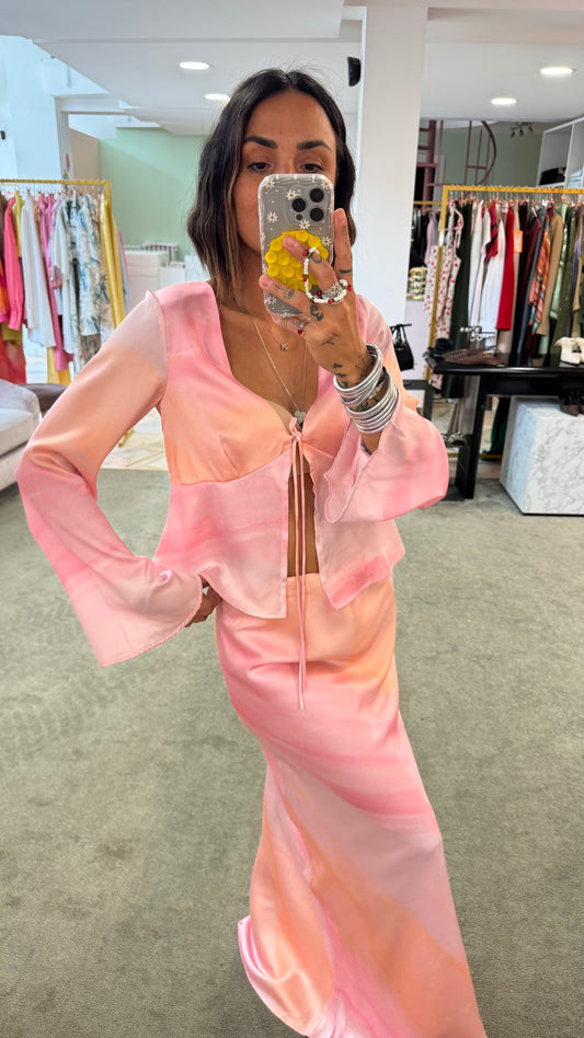 Camicia rosa tie-dye in satin gl