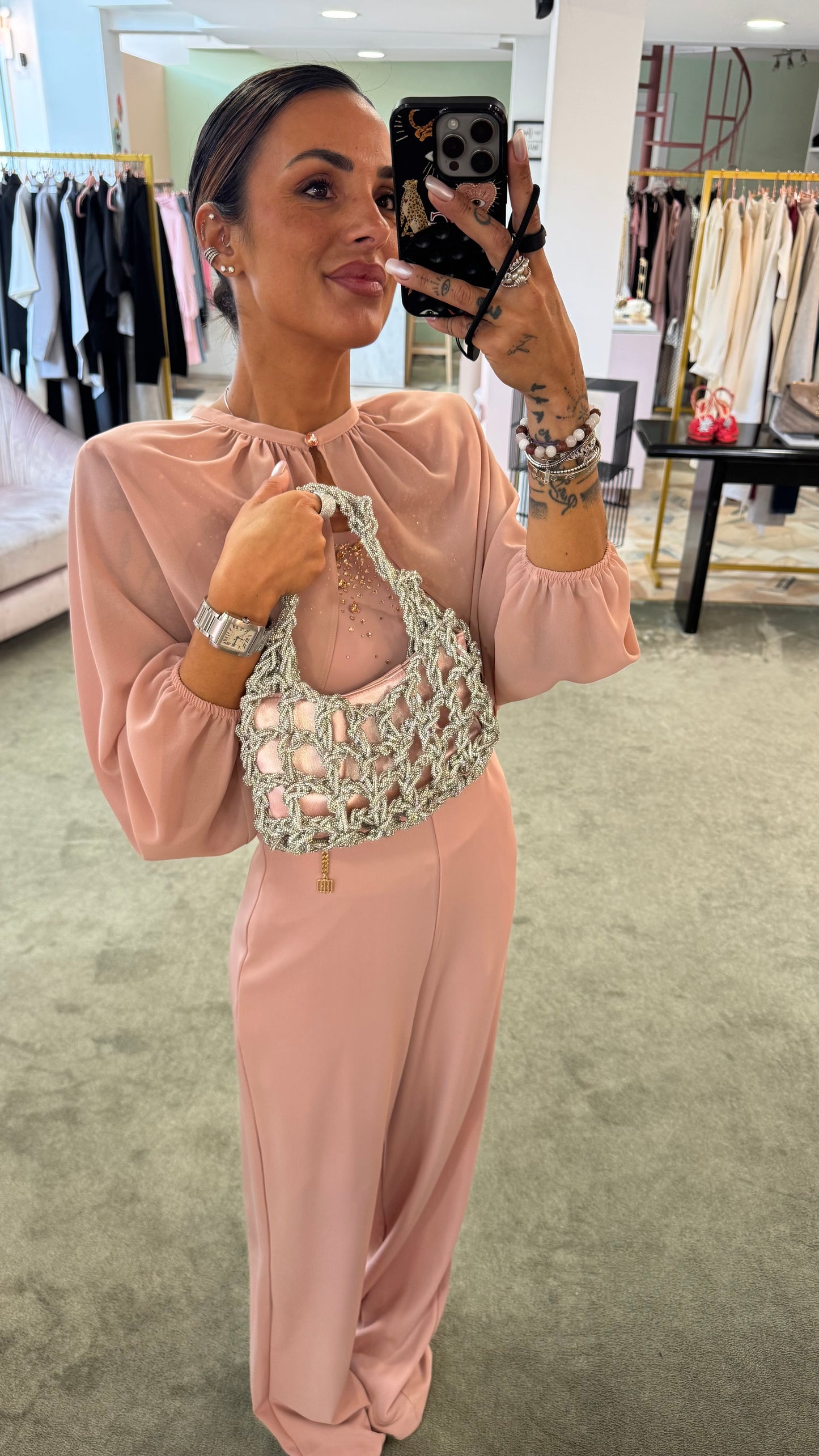 Jumpsuit rosa con cristalli fr