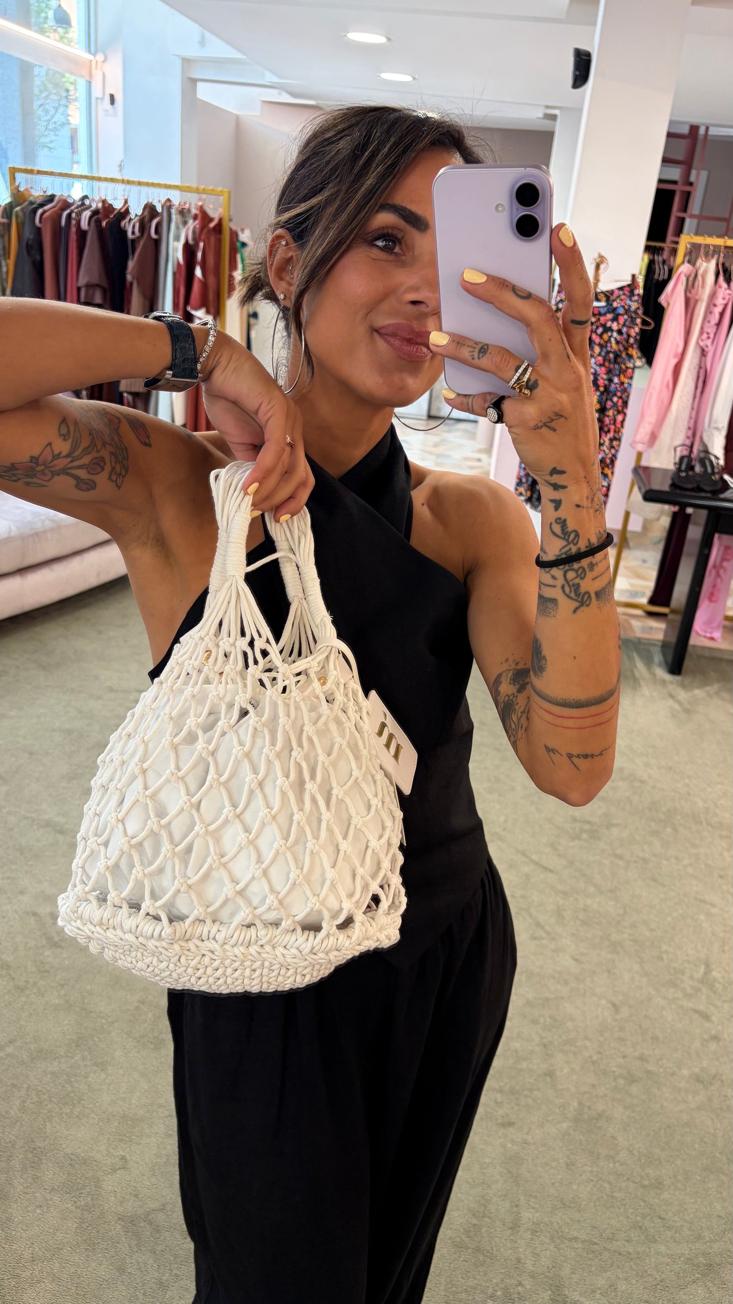 Borsa media bianca crochet rete Matinée