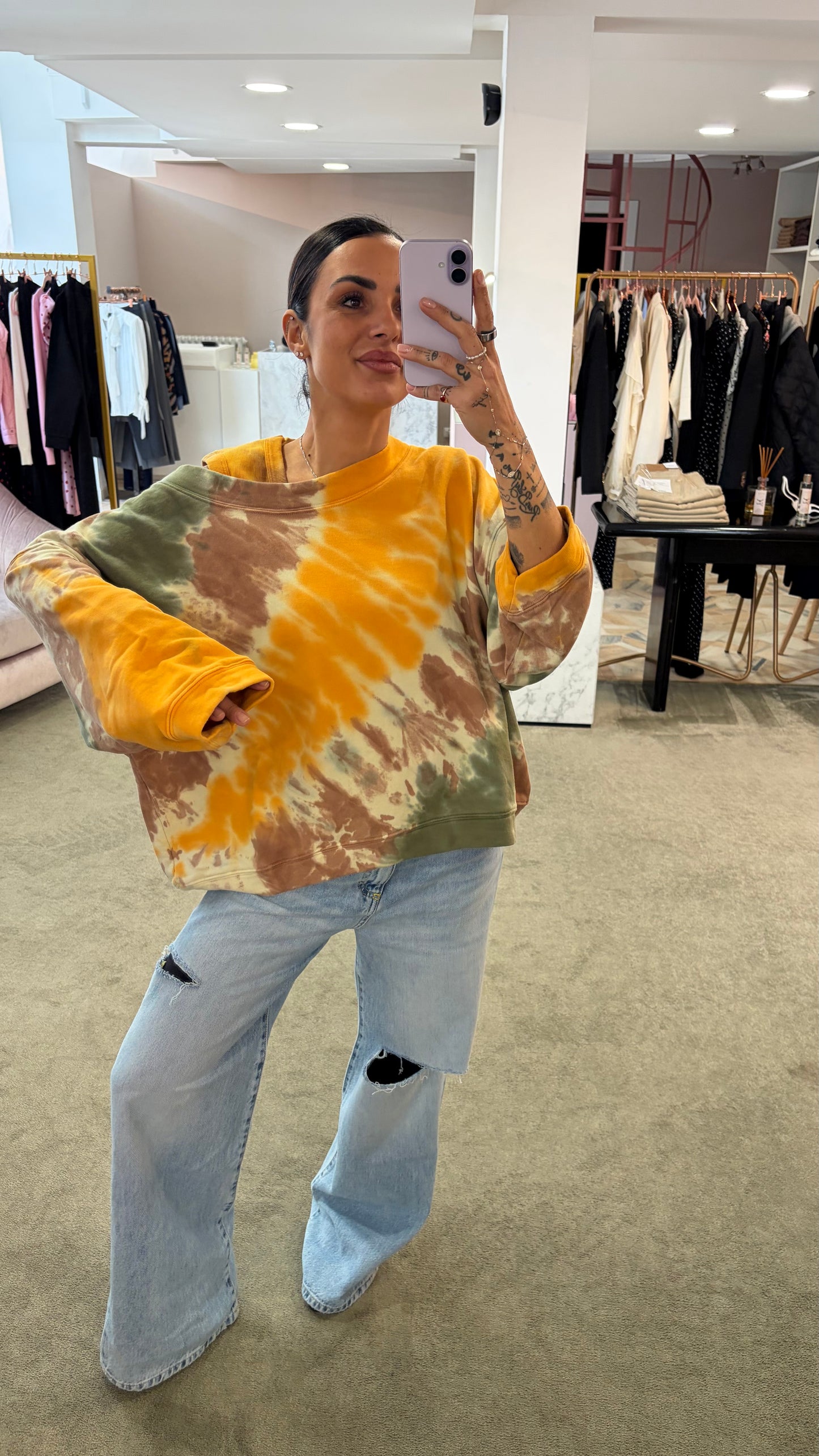 Felpa gialla verde tie-dye scollo tondo Don't@Me