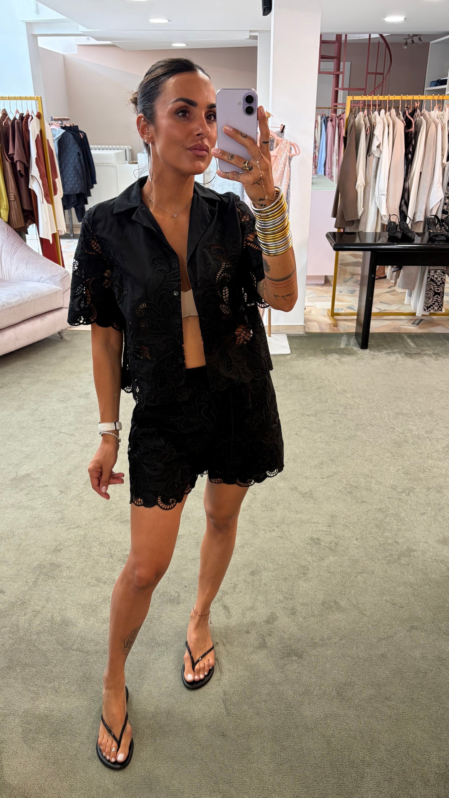 Shorts nero in pizzo gl