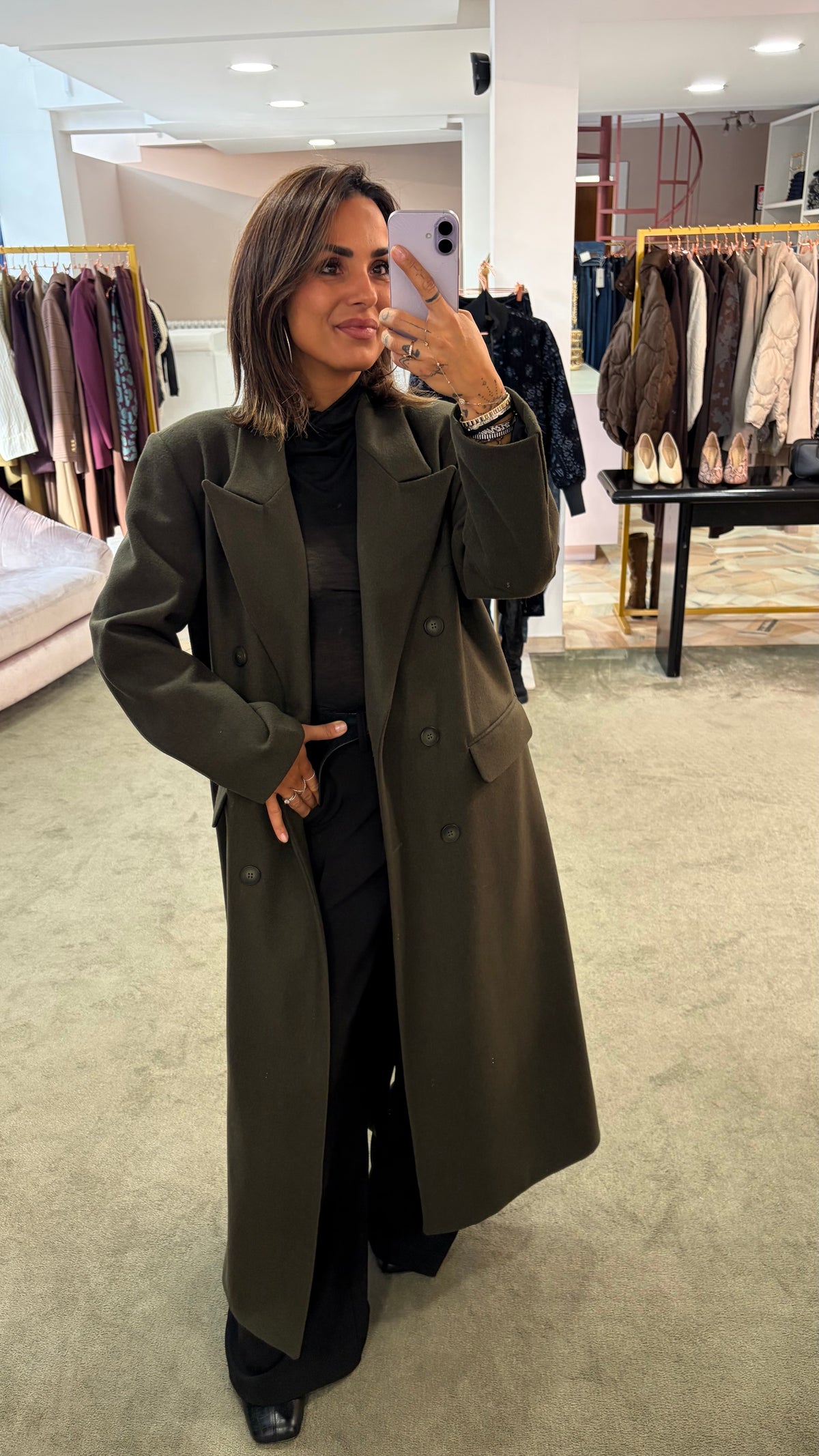 Cappotto lungo verde bosco doppiopetto Actualee