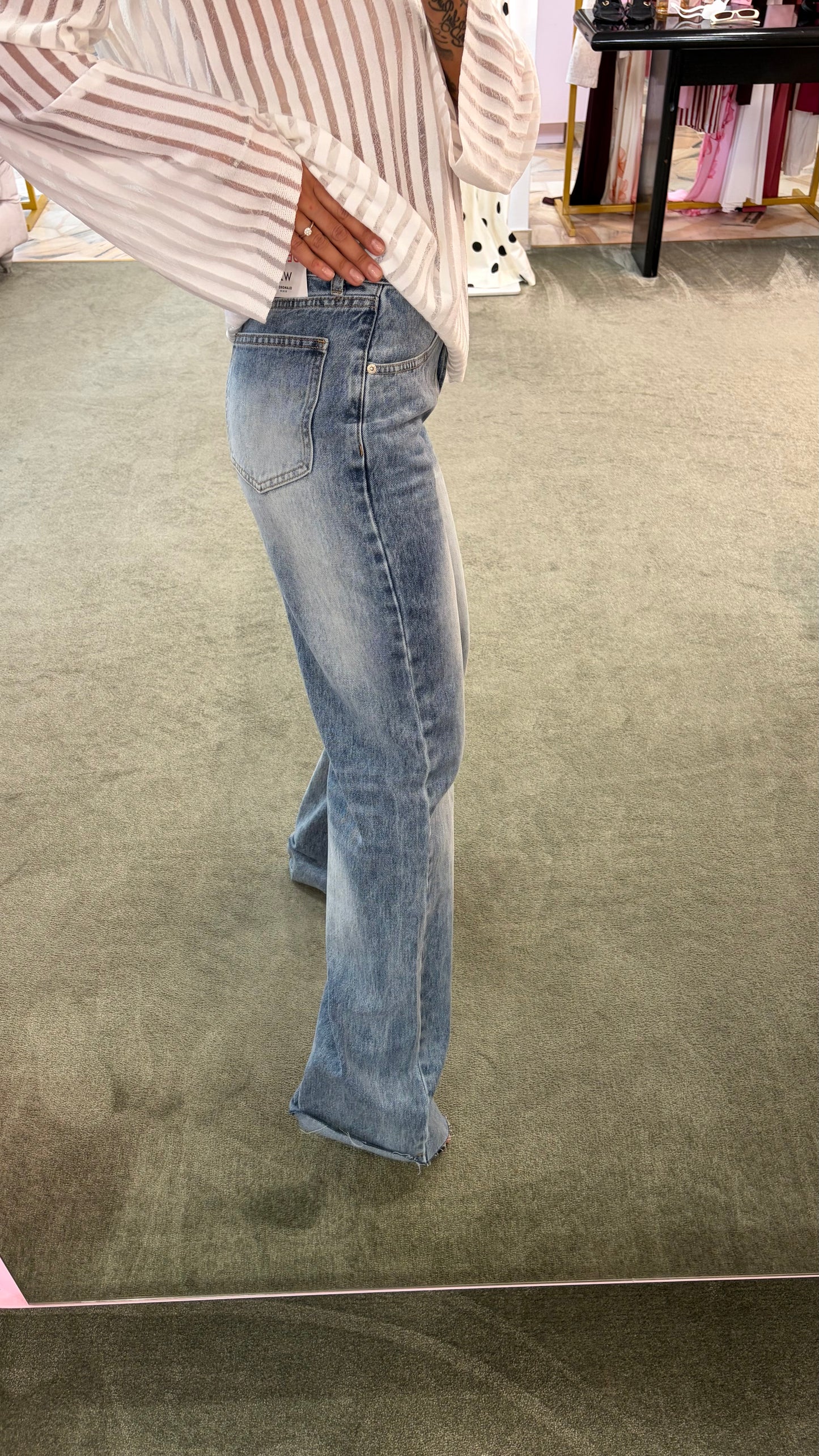 Jeans denim stonewashed wide leg dritto taglio vivo gl lulu
