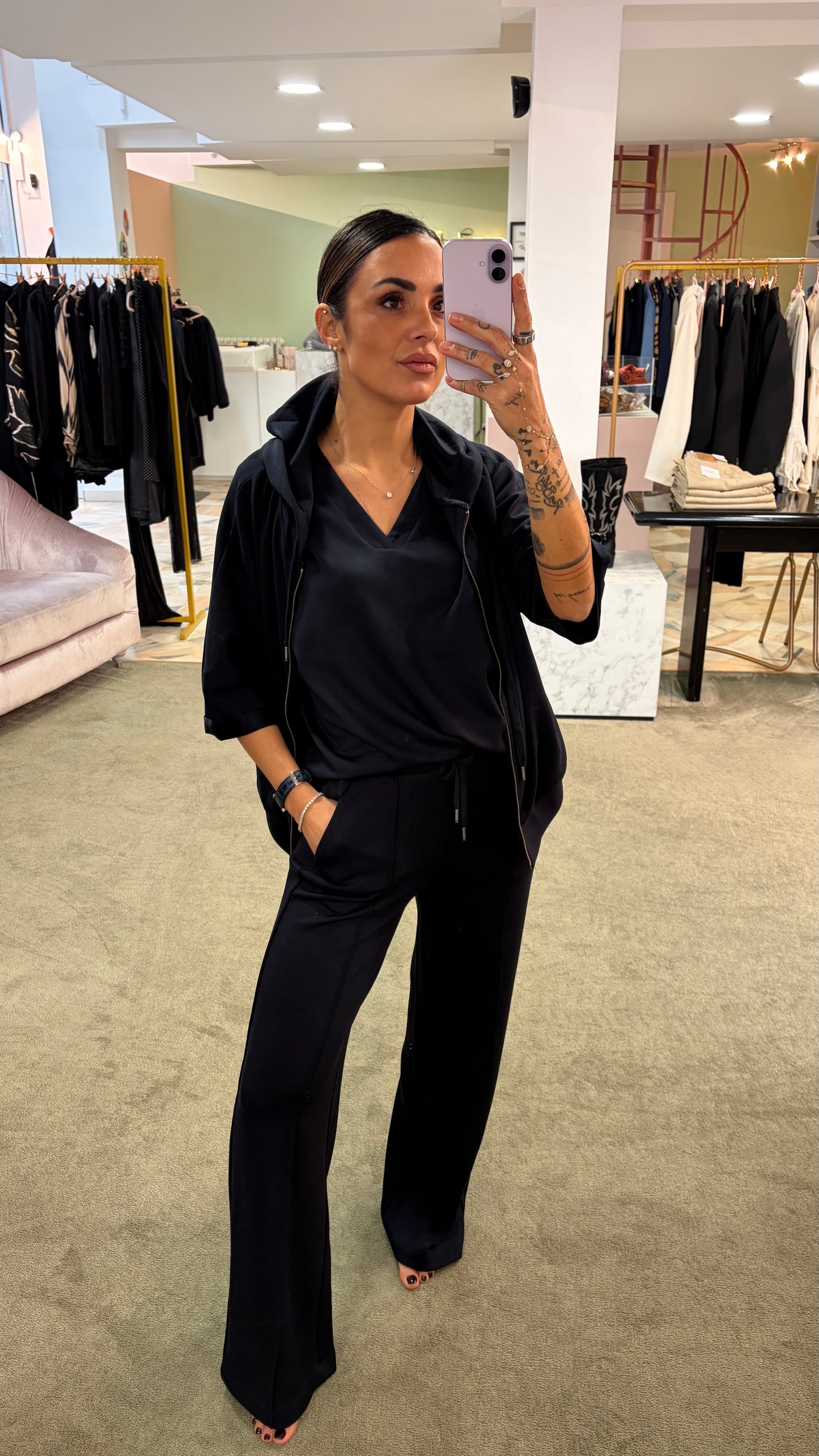 Felpa blu notte in modal mezza manica con cappuccio sy