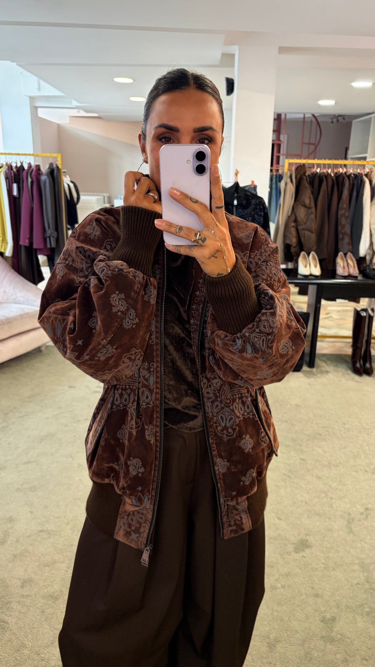 Bomber marrone bandana over in velluto floccato Don't@Me