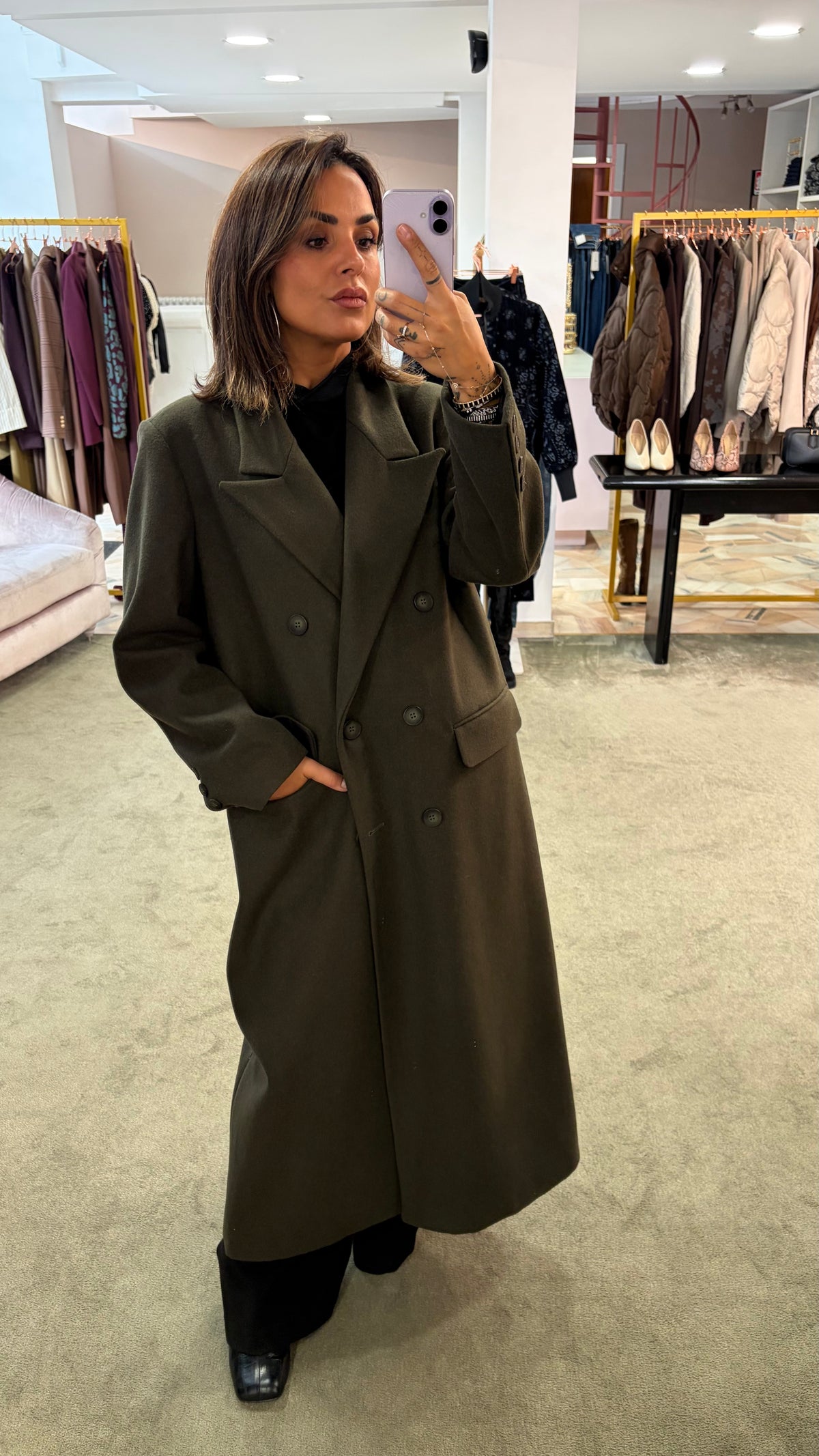 Cappotto lungo verde bosco doppiopetto Actualee