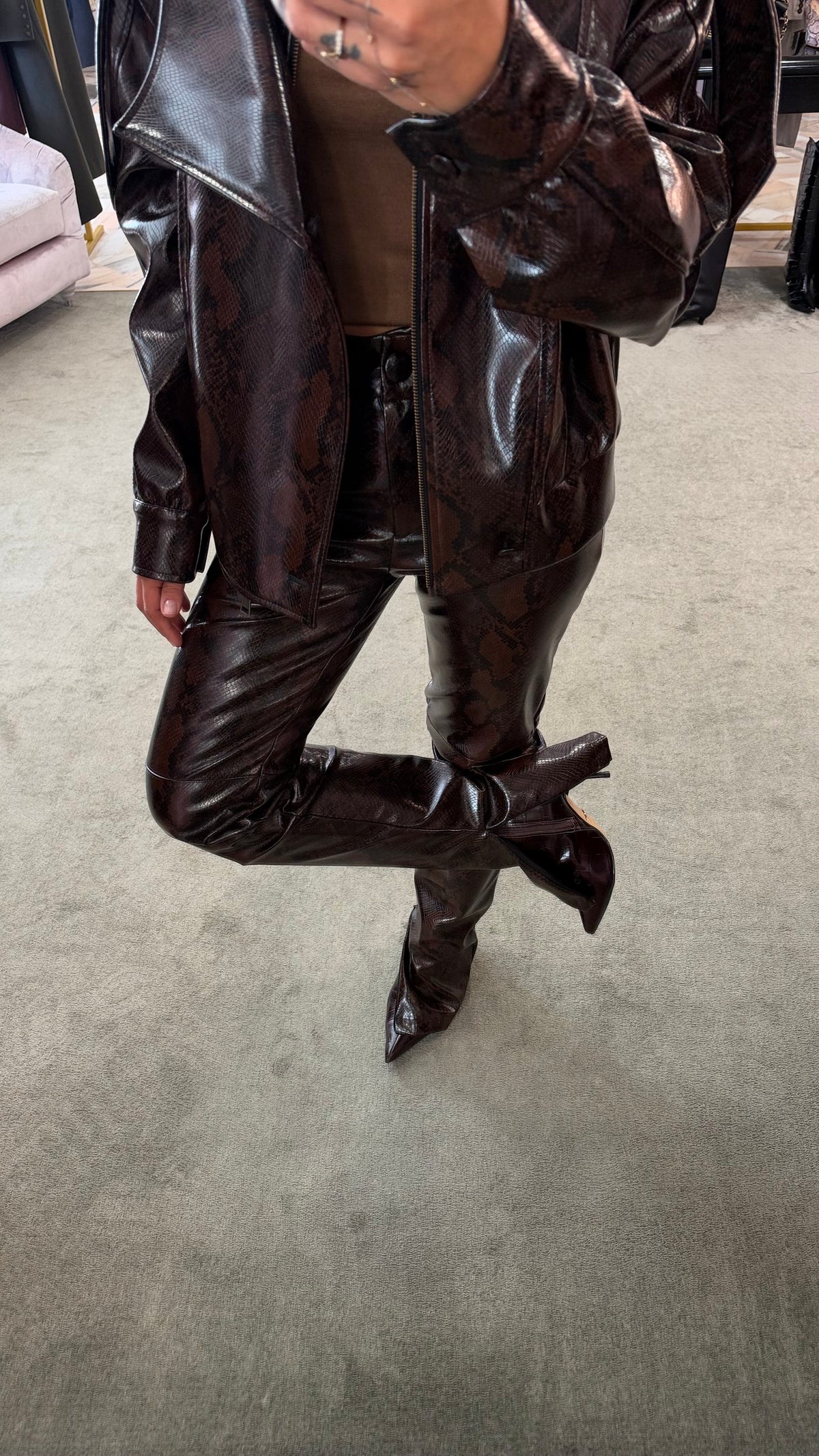Bomber pitonato marrone in ecopelle Actualee