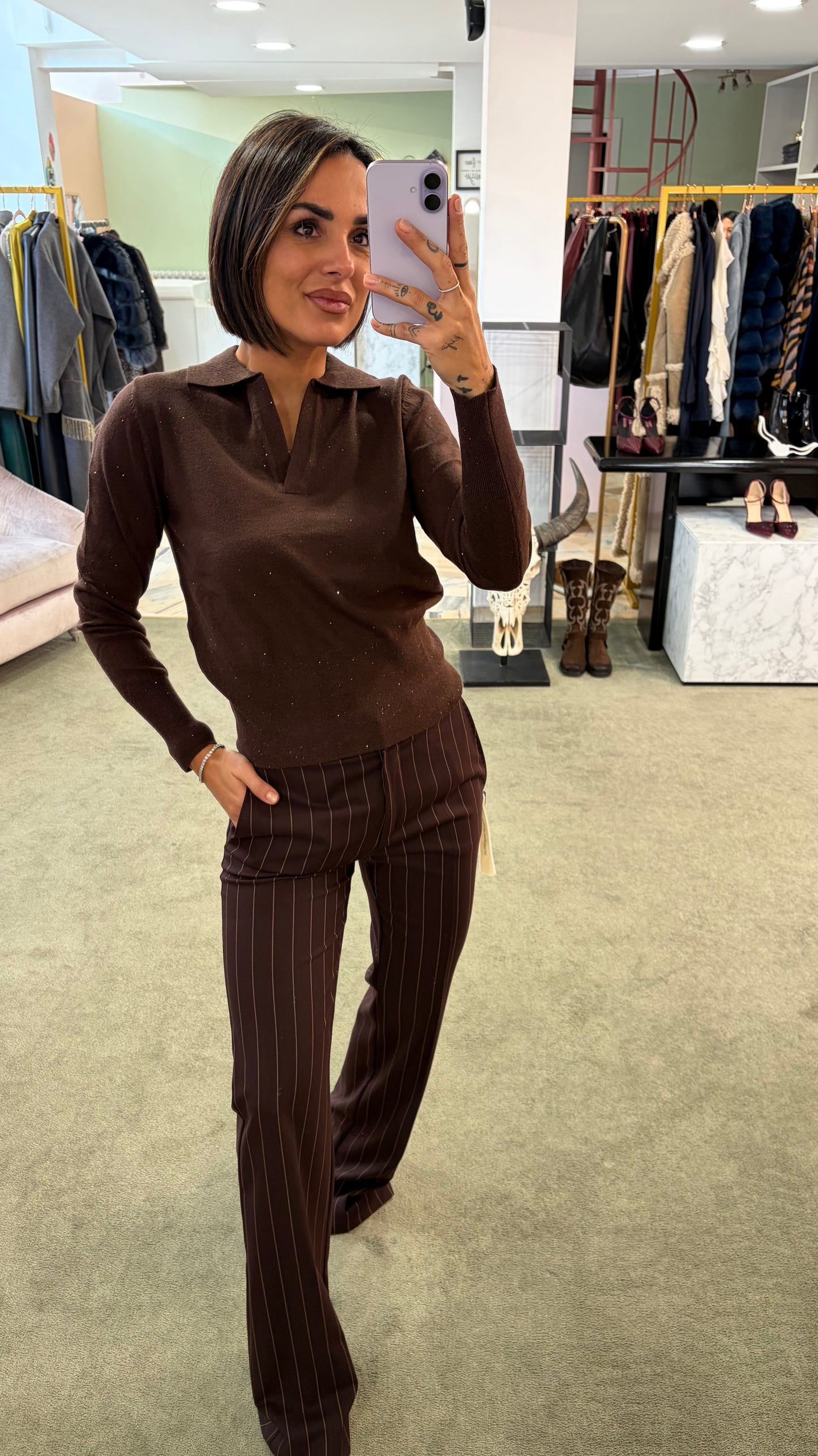 Pantaloni marroni gessati MAR DE MARGARITAS