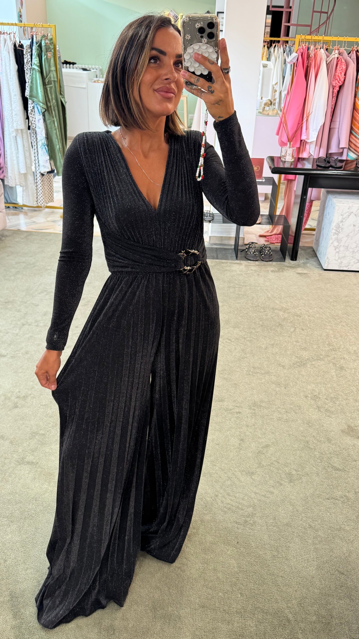Jumpsuit nera lurex plisse’ in maglia  fr