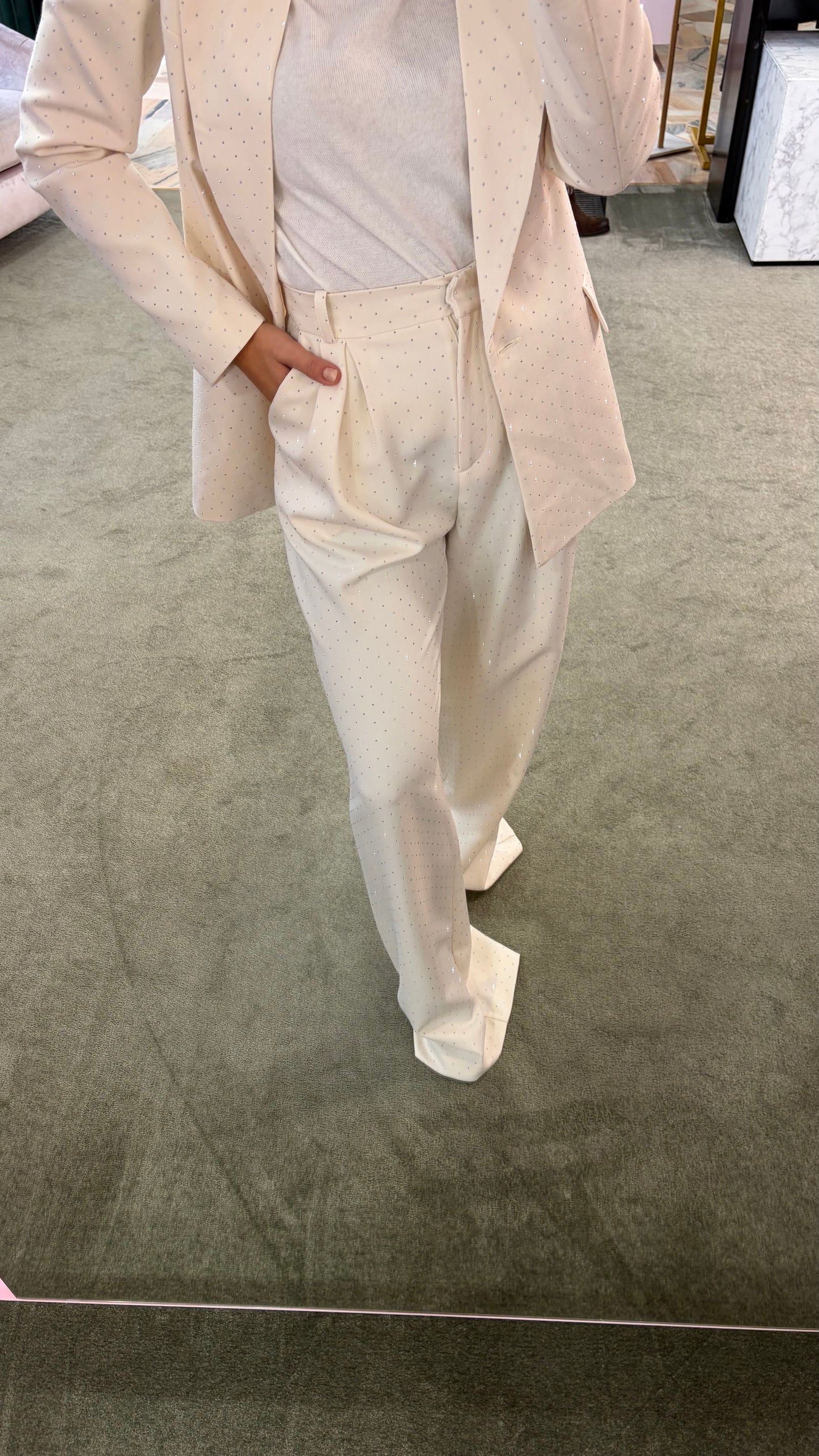 Pantaloni crema in raso crystal wide leg Actualee