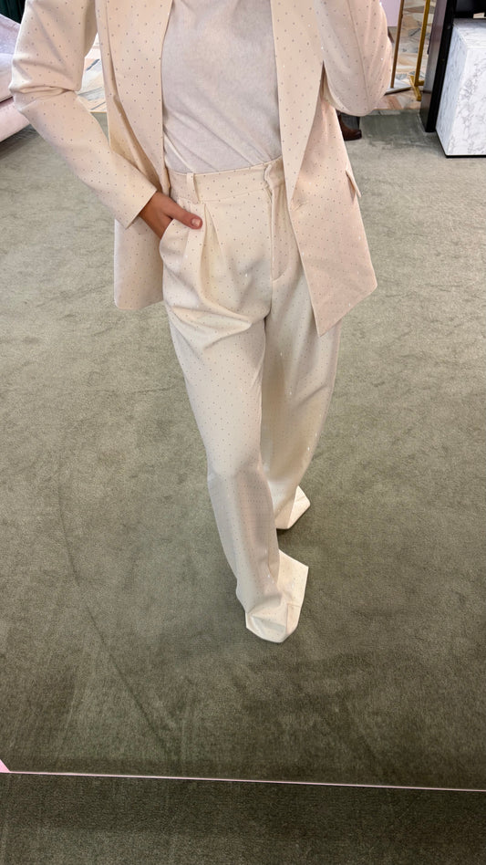 Pantaloni crema in raso crystal wide leg Actualee