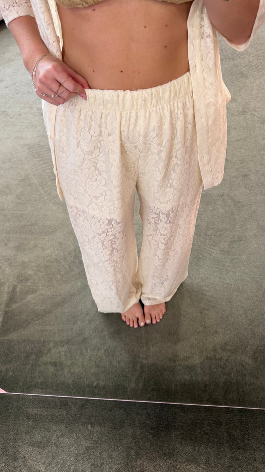 Pantaloni panna traforati con ricami fiori gl