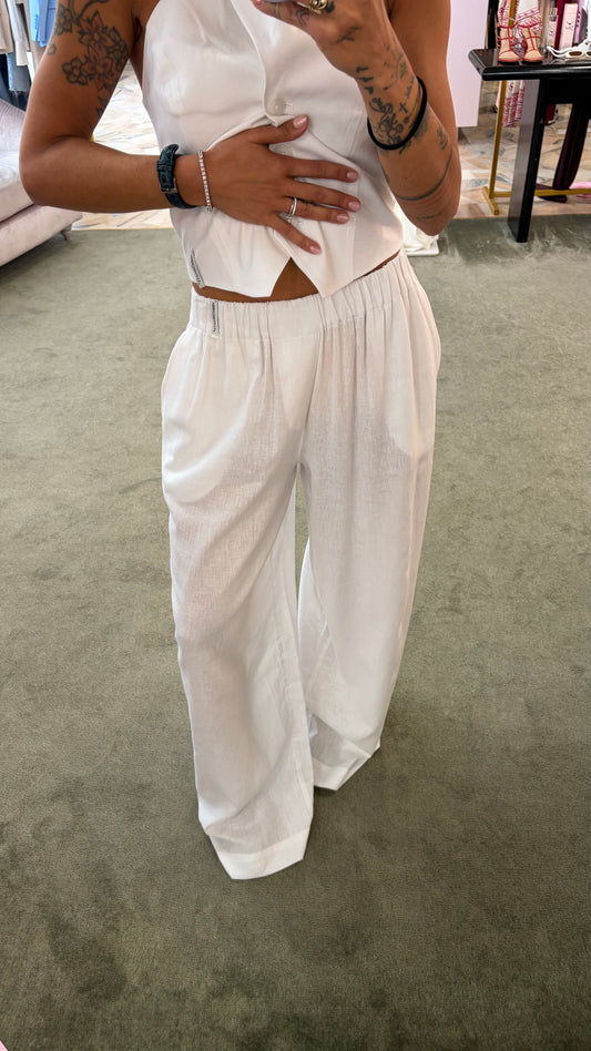 Pantaloni bianchi wide leg in lino Hinnominate