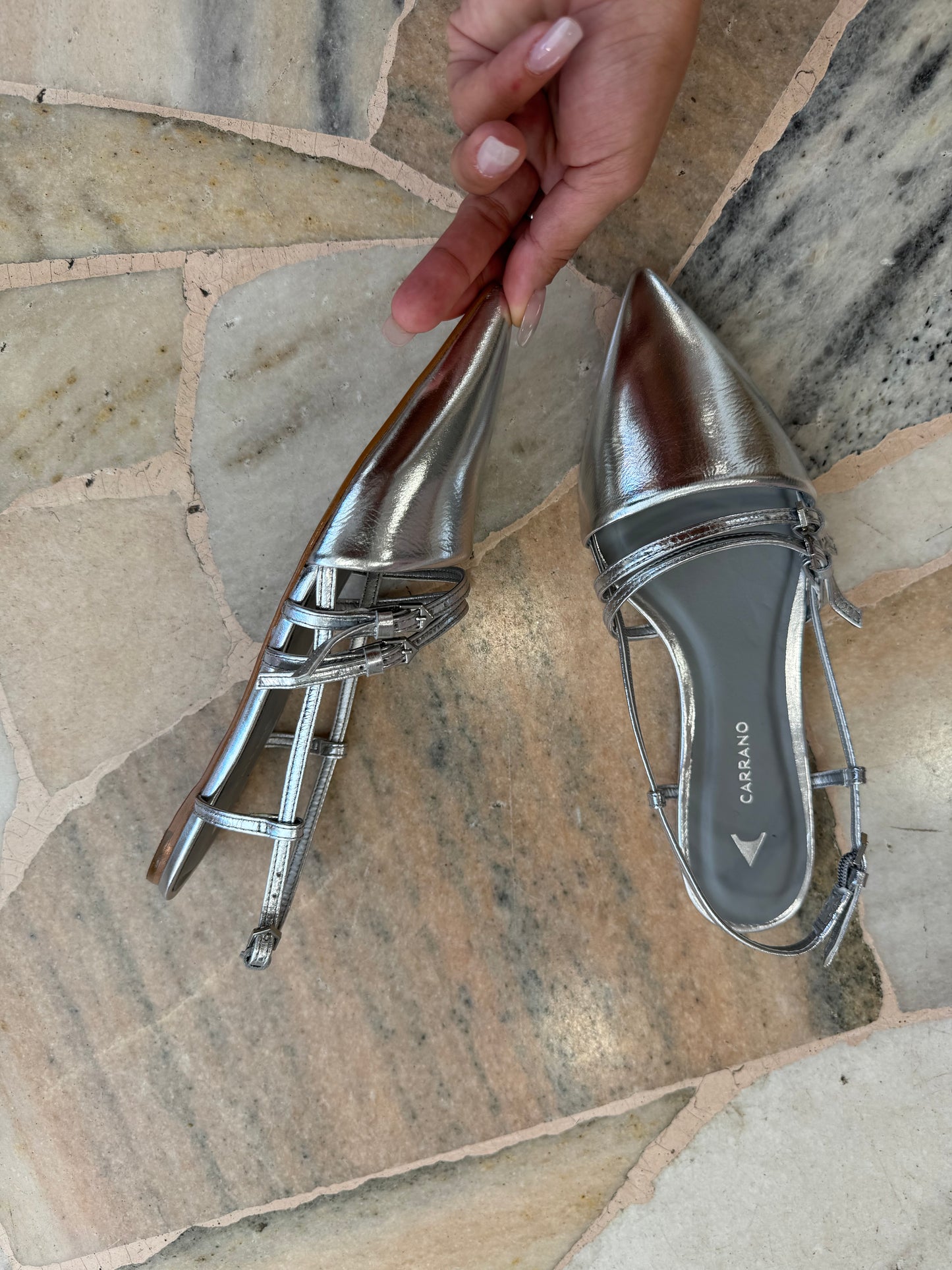 Slingback bassa argento con laccetti