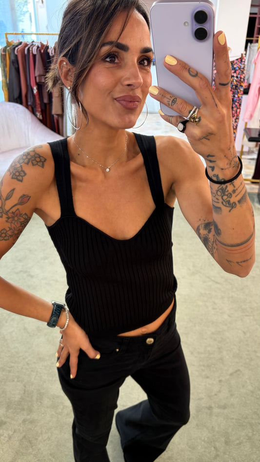 Canotta nera in maglia scollo a cuore fr