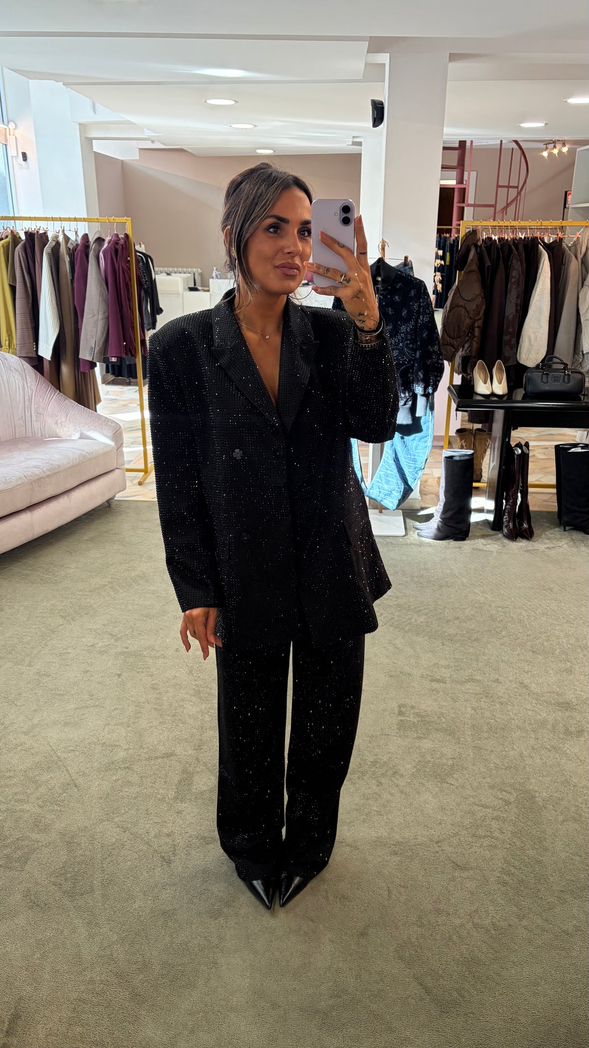 Pantaloni neri con cristalli tw