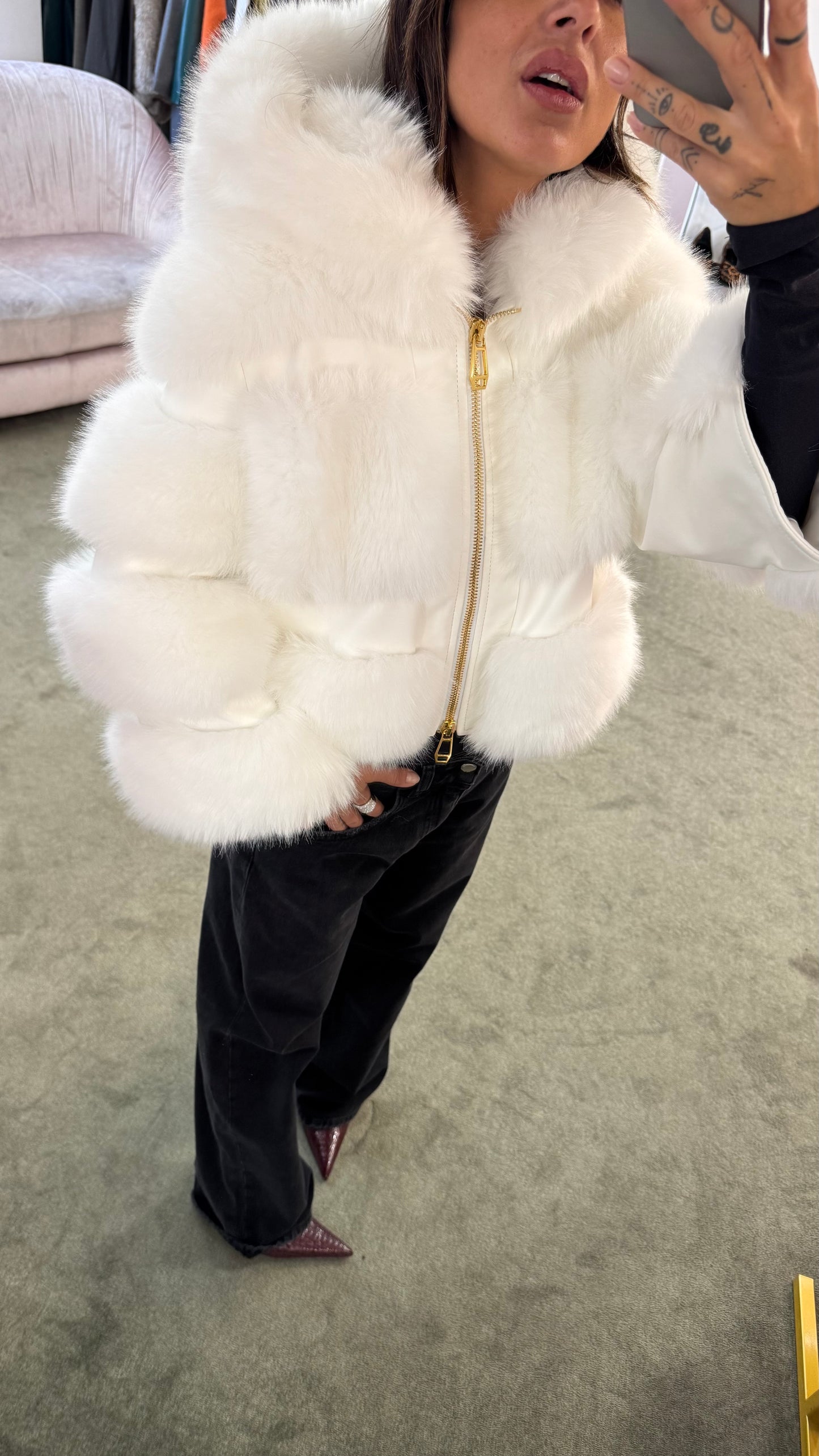 Pelliccia eco bianca luxury con cappuccio ys