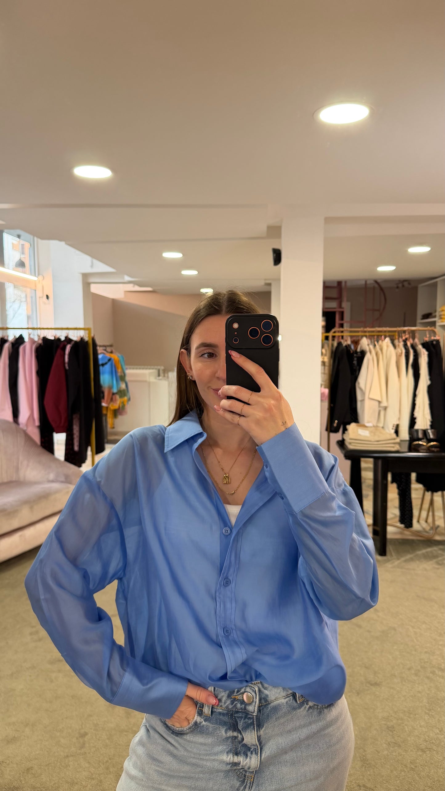 Camicia azzurra over in tencel ay