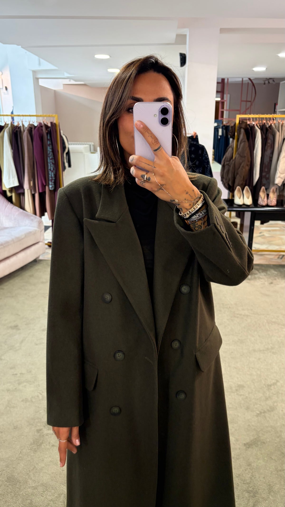 Cappotto lungo verde bosco doppiopetto Actualee