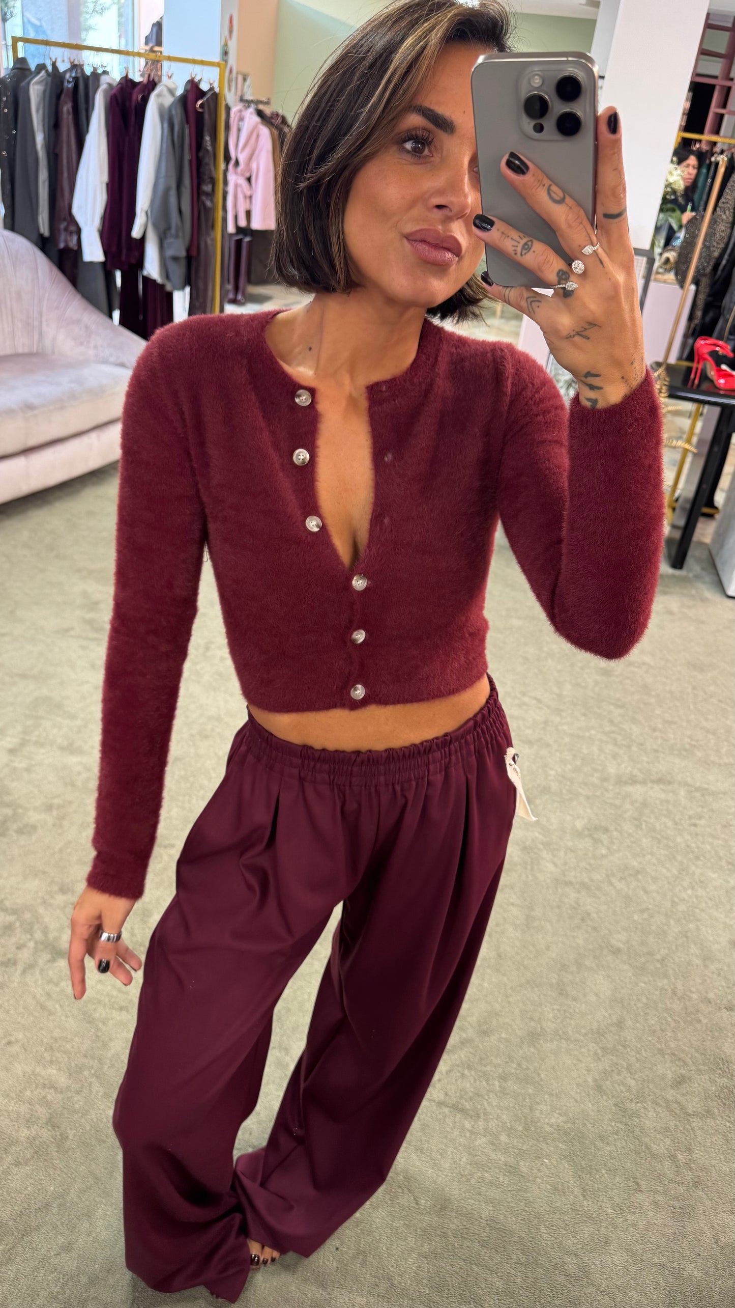 Cardigan teddy bordeaux crop gl