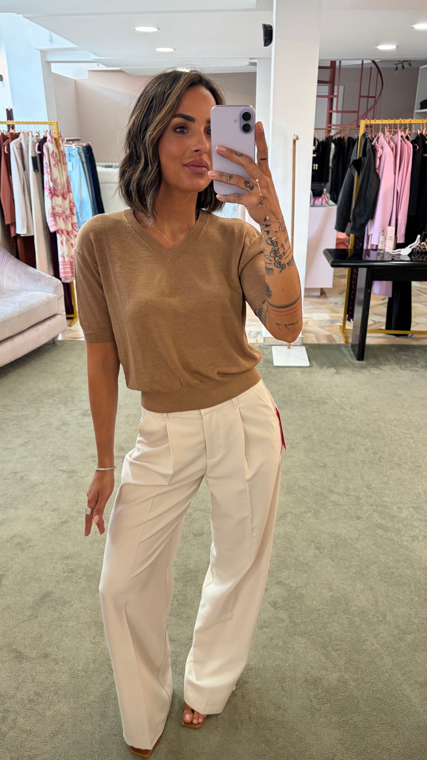 Maglia scollo a v tabacco manica corta glp