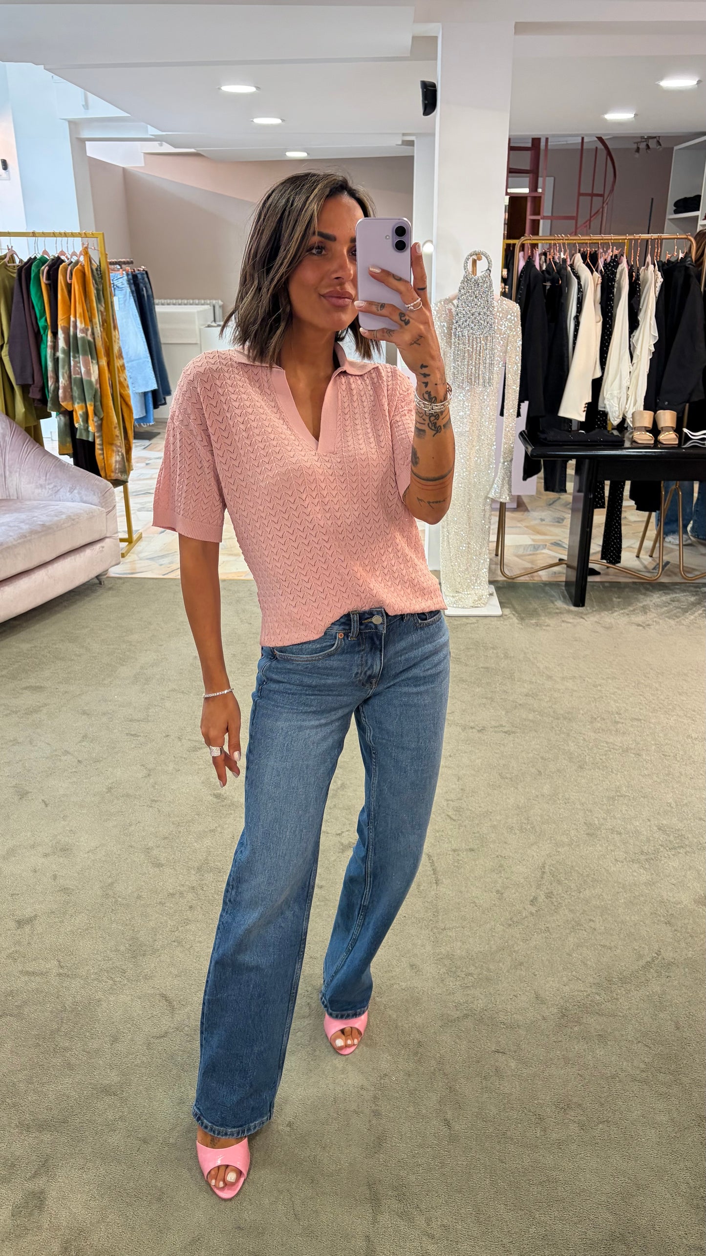 Polo rosa antico traforata manica corta bj