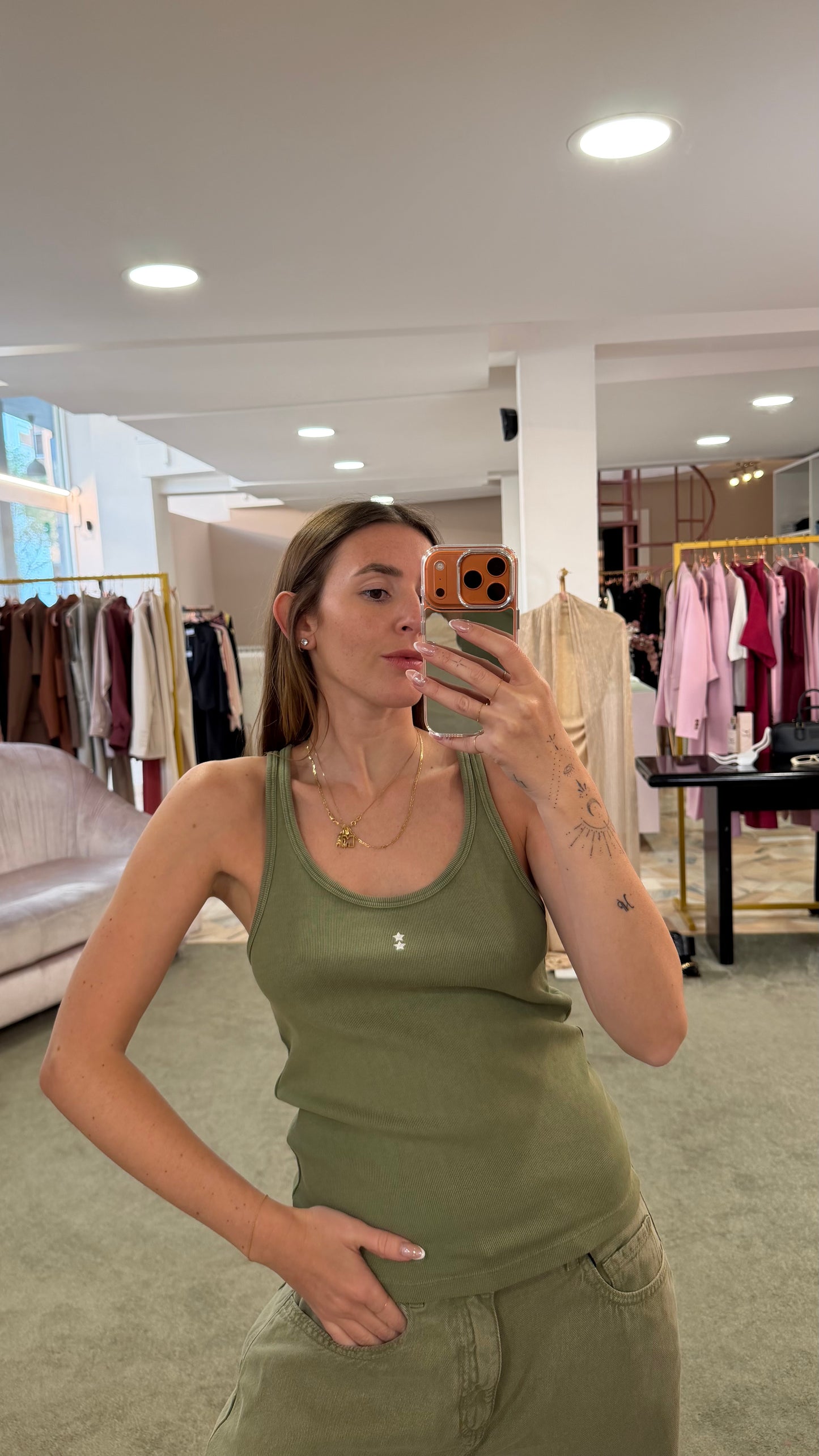 Canotta verde militare a costine Icon Denim
