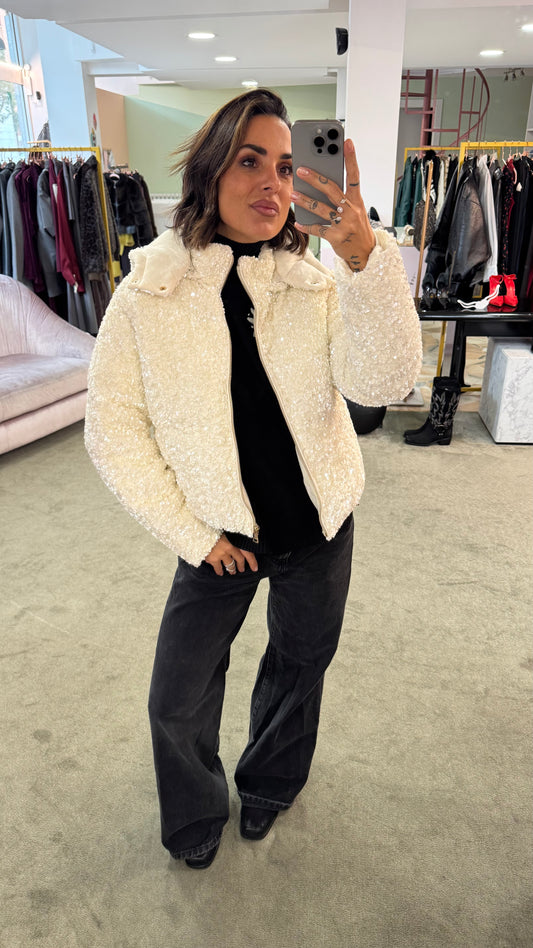 Piumino bomber vanilla con paillettes fr