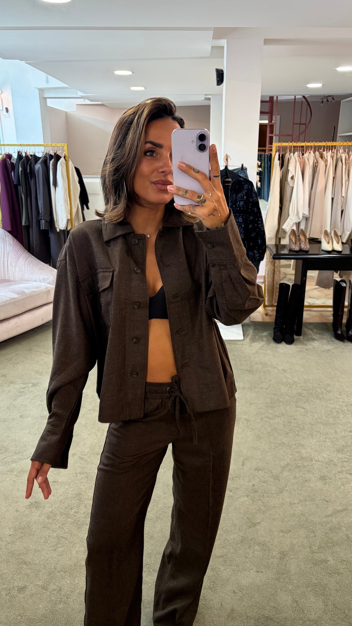 Camicia giacchina marrone caffè crop jx