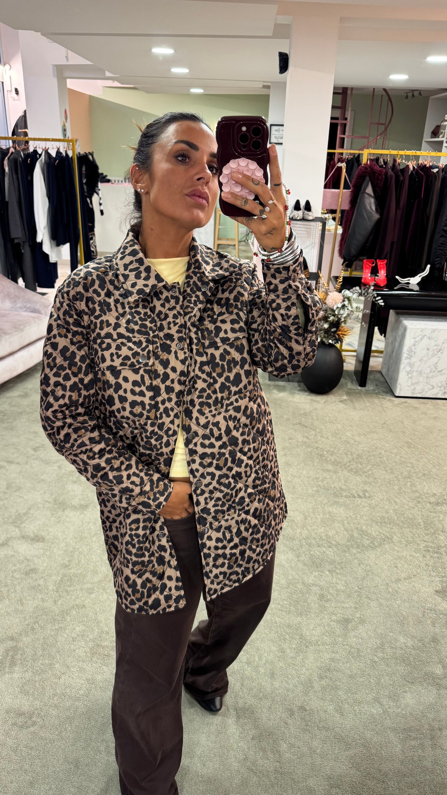 Giacca camicia leopardata trapuntata sy