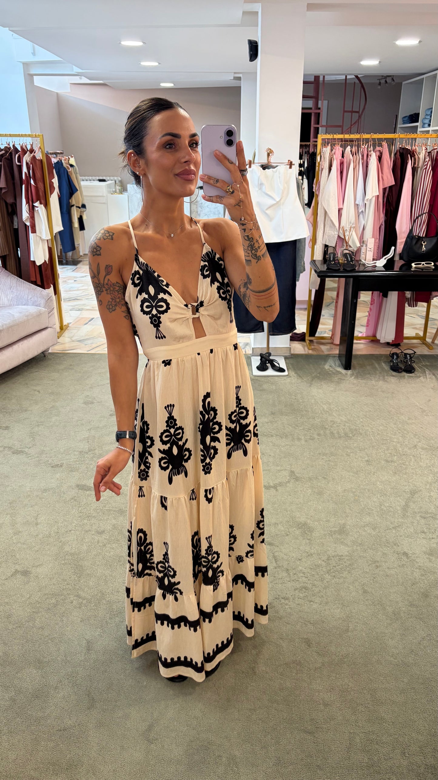 Abito lungo beige fantasia damascata bj