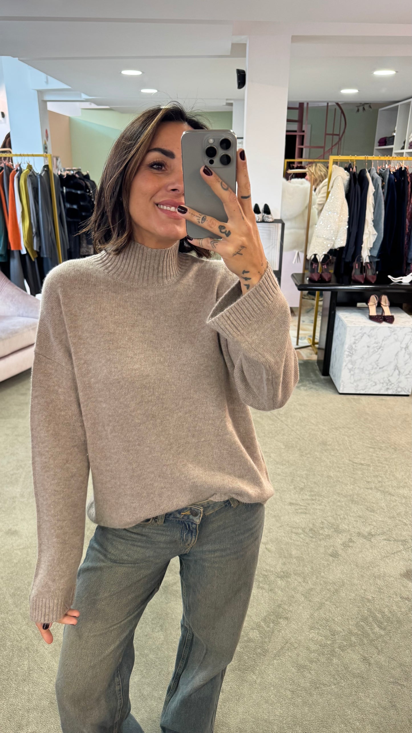 Maglione lupetto tortora melange sl