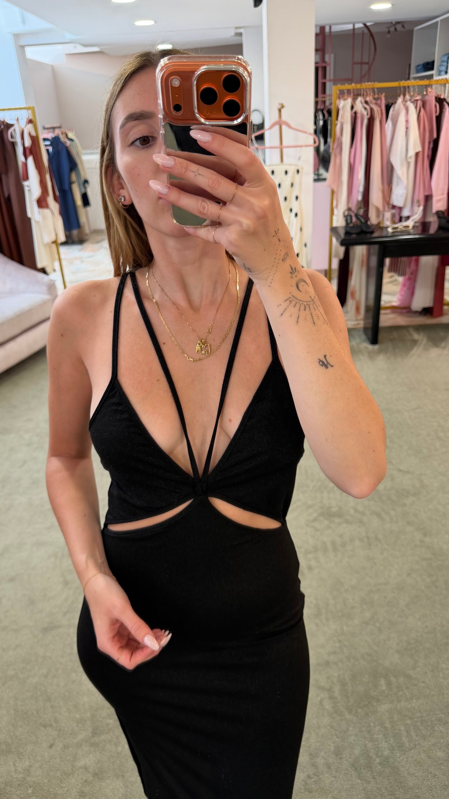 Abito midi nero lurex cutout Cotazur