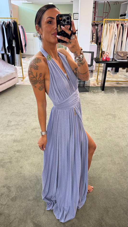 Abito lungo lavanda in maglia lurex plissettato con body fr
