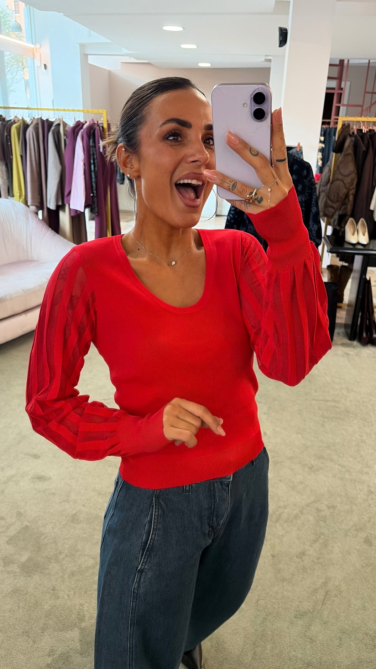 Maglia rossa girocollo maniche lunghe a righe fr