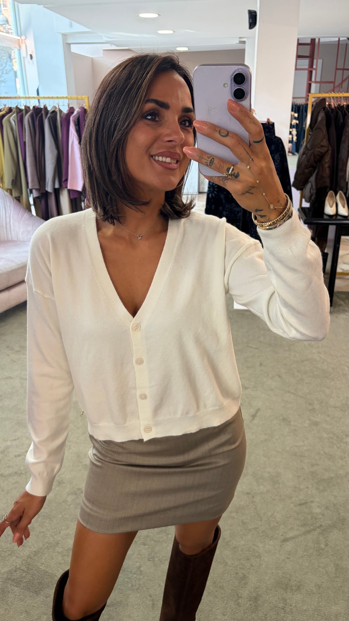 Cardigan bianco misto lana tk