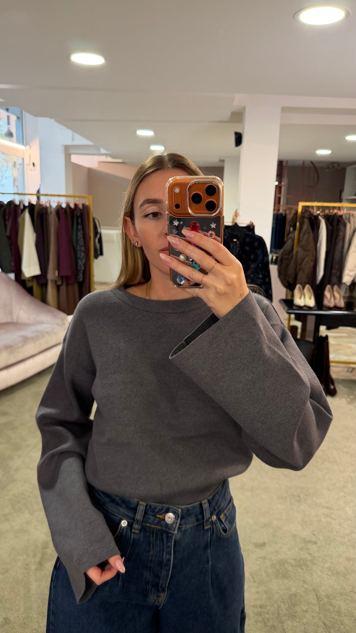 Maglione girocollo hanna grigio manica a kimono aw