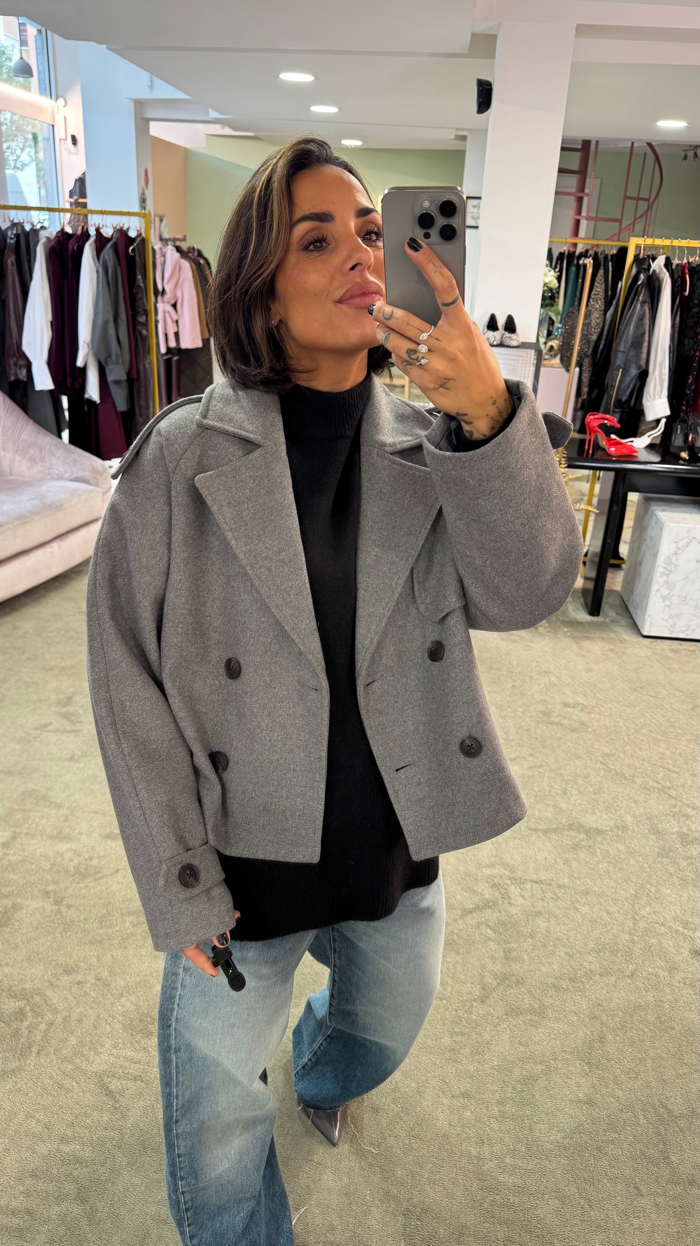 Cappotto caban grigio corto jx