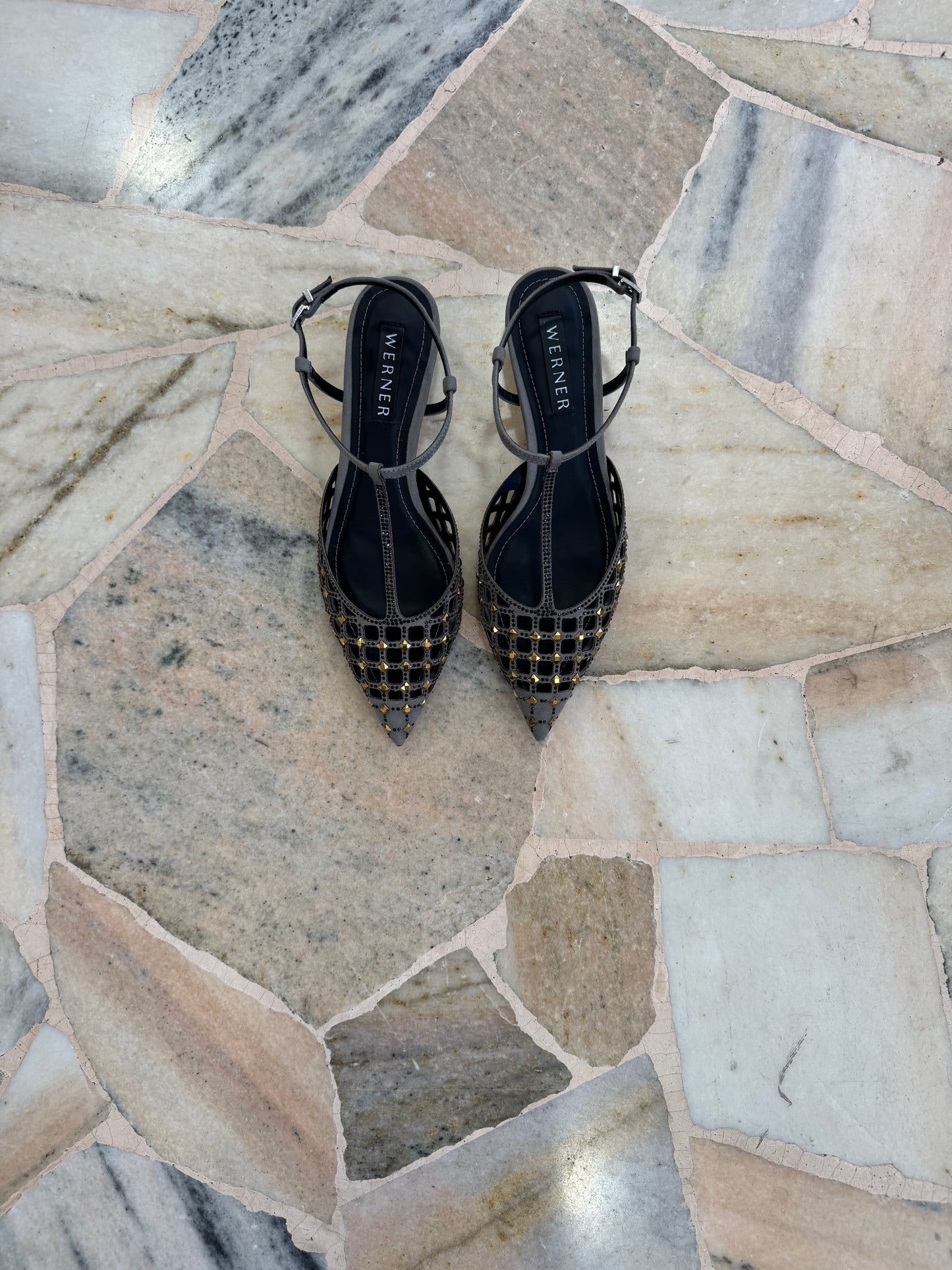 Slingback grigia a rete crystal