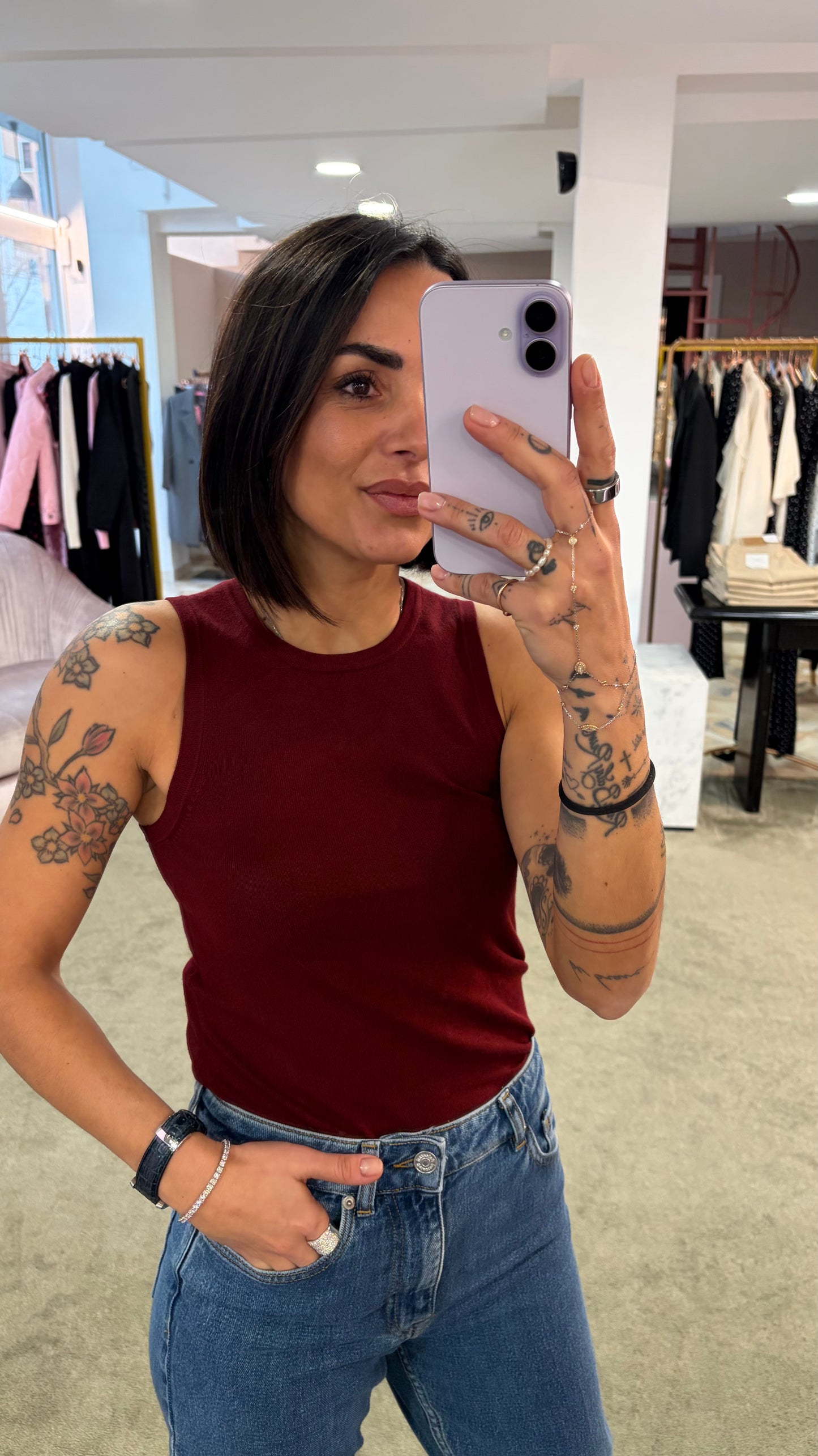 Canotta in maglia bordeaux jx