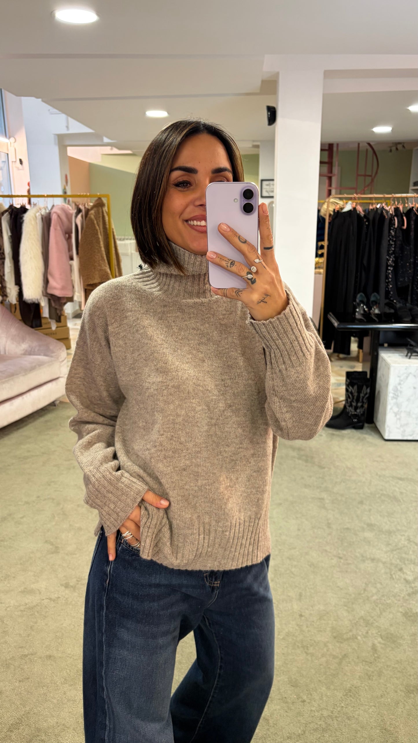 Dolcevita tortora melange a scatoletta in lana Irish