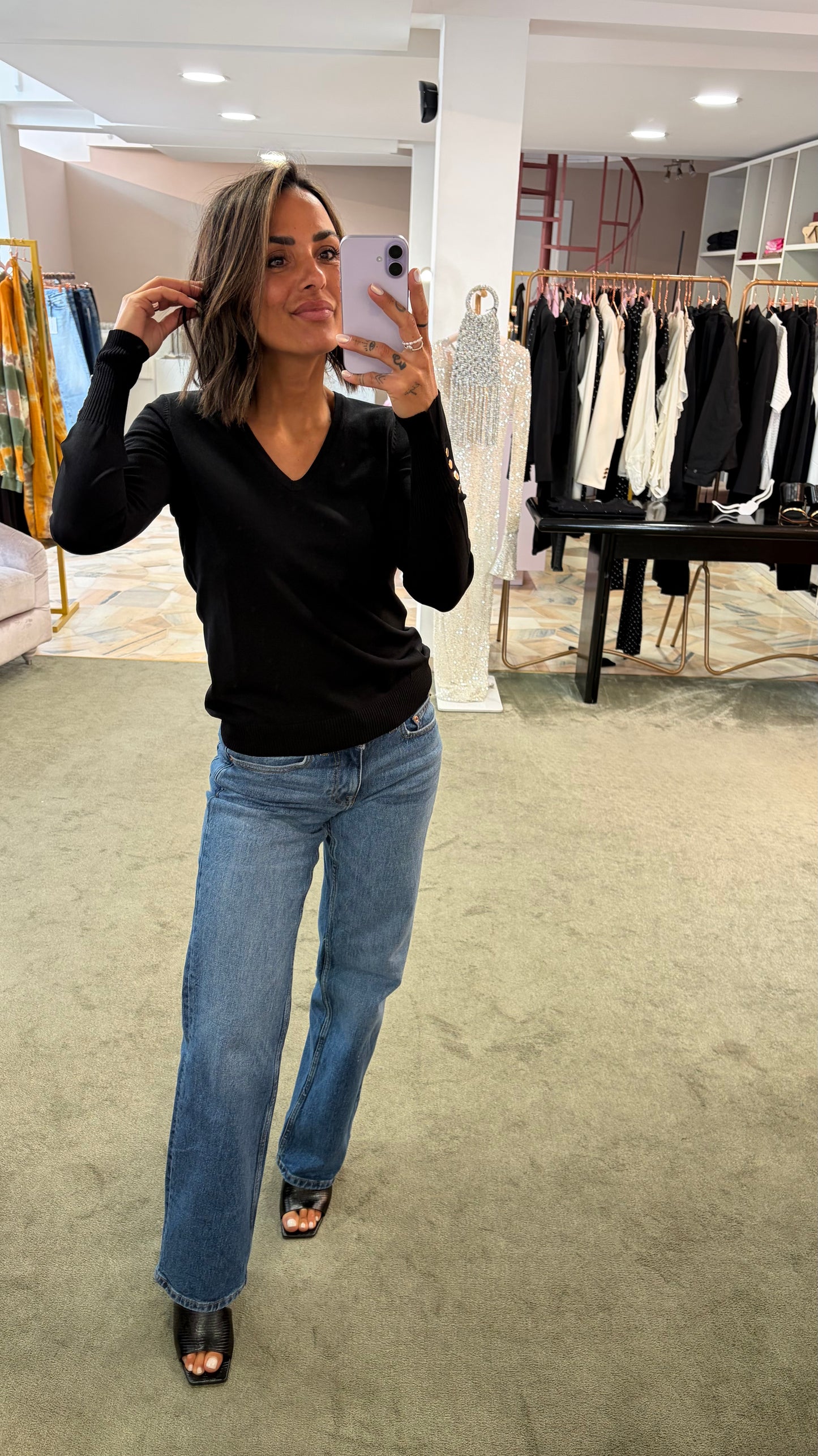 Maglione scollo a v nero fr