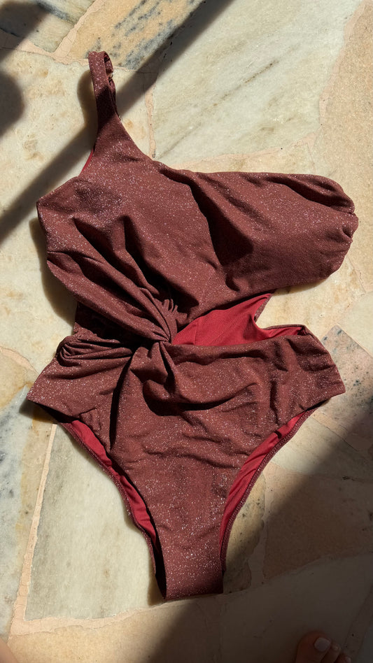 Costume intero monospalla amaranto lurex Cotazur