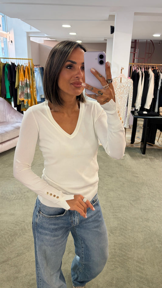 Maglione scollo a v bianco fr