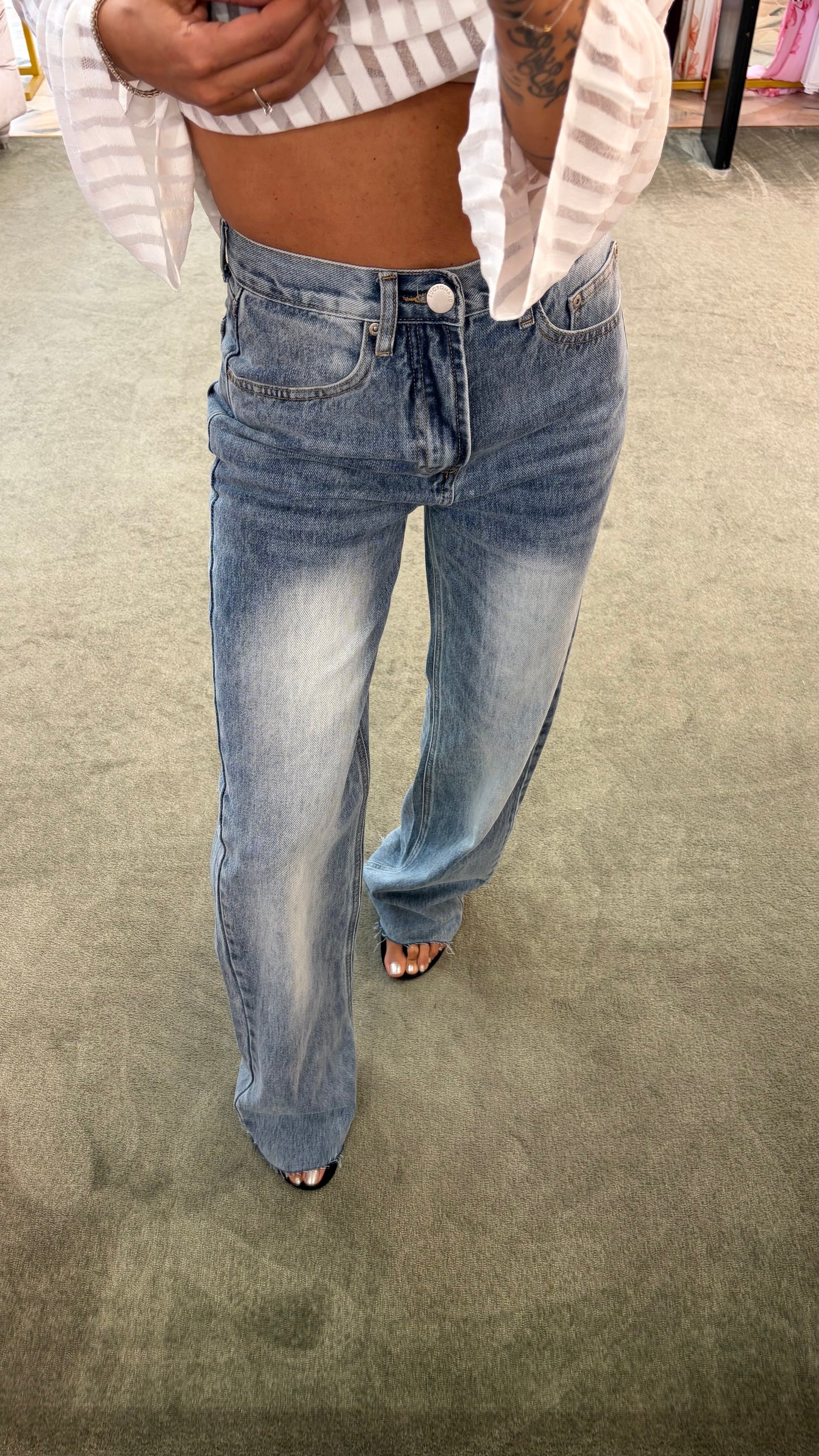 Jeans denim stonewashed wide leg dritto taglio vivo gl lulu
