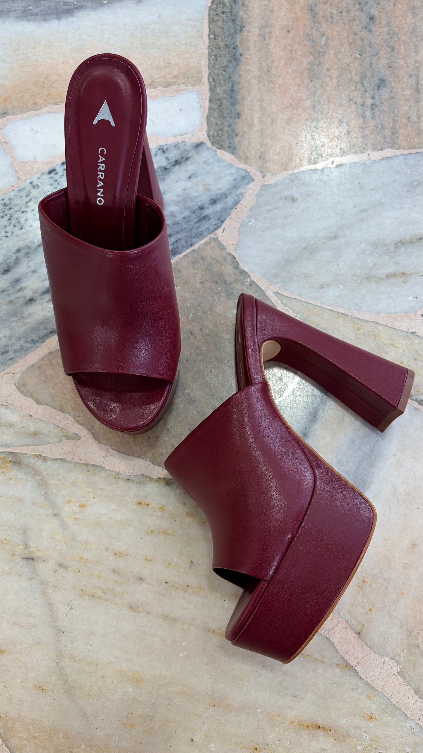 Sabot bordeaux in pelle con plateau