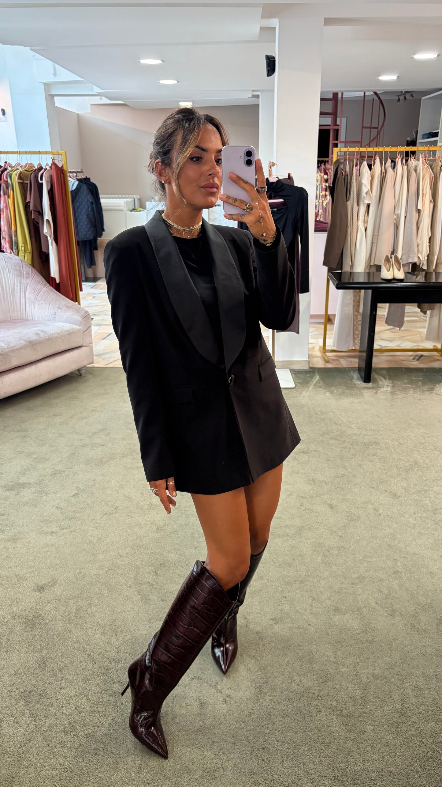 Blazer lungo nero rever in raso fr
