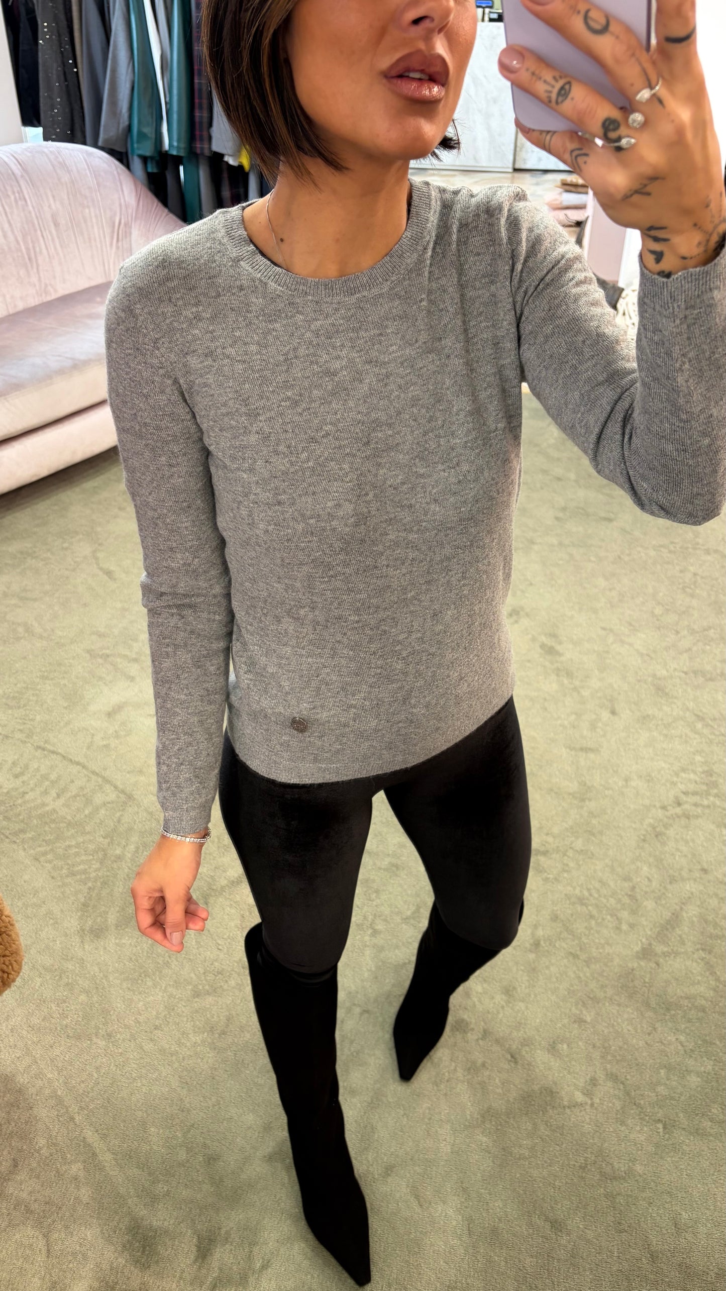 Maglione girocollo grigio in angora tk