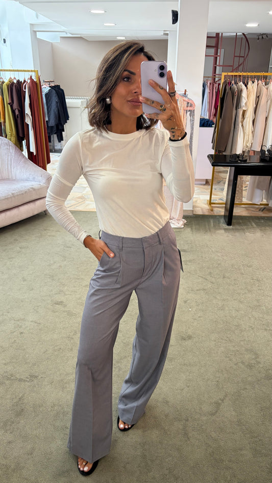 Pantaloni grigio ellis con pences wide leg jx