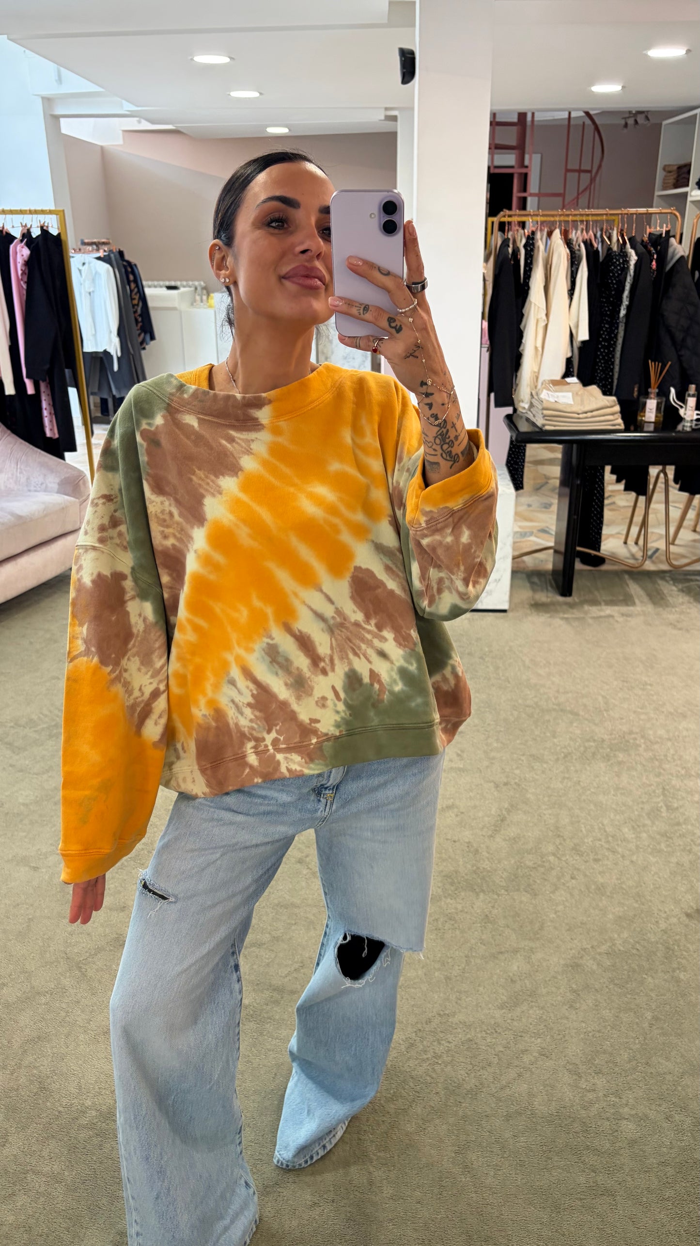 Felpa gialla verde tie-dye scollo tondo Don't@Me